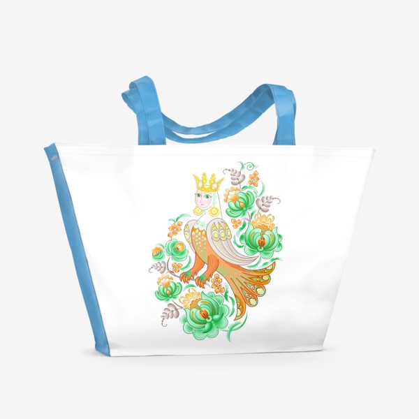 Пляжная сумка «Сказочная птица Сирин (Алконост) среди цветов»