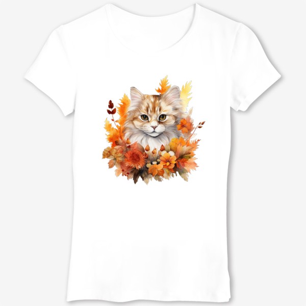 Футболка «Осенний кот. Акварельный принт»