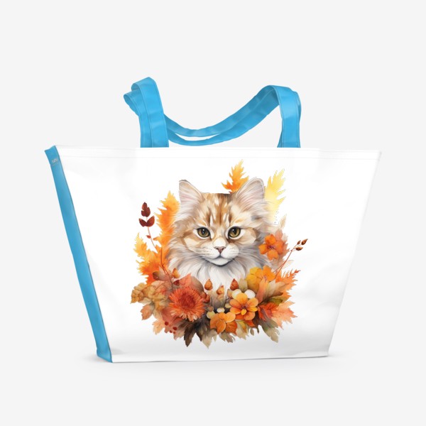 Пляжная сумка «Осенний кот. Акварельный принт»
