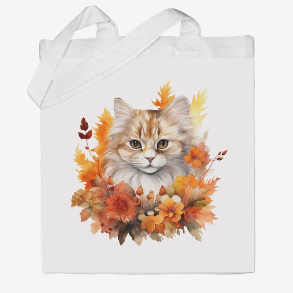 Сумка хб «Осенний кот. Акварельный принт»