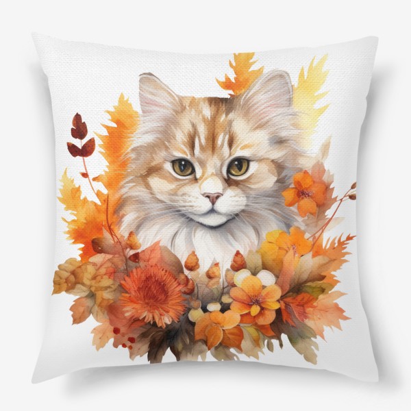 Подушка «Осенний кот. Акварельный принт»