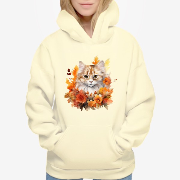 Худи «Осенний кот. Акварельный принт»