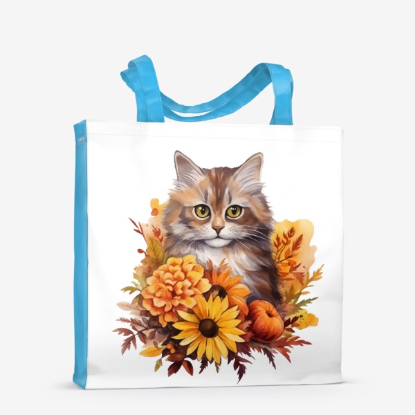 Сумка-шоппер «Котик в цветах. Осенний акварельный принт»