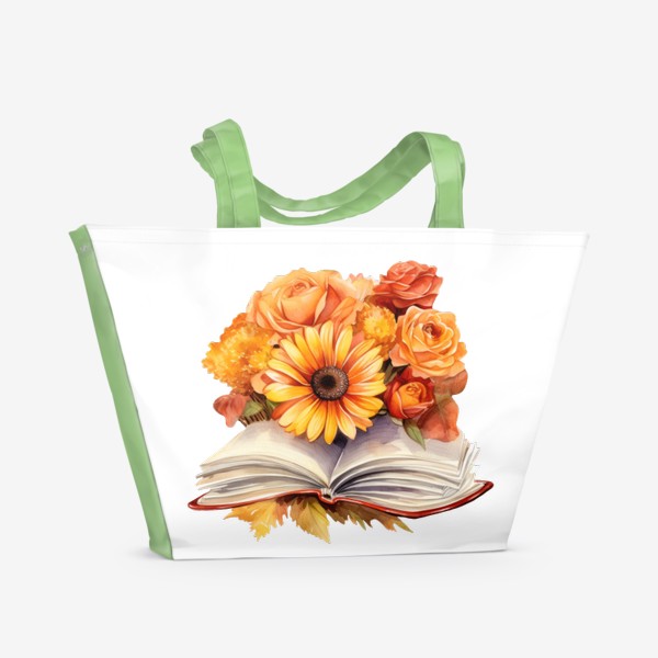 Пляжная сумка «Цветы и книга. Акварельный принт»