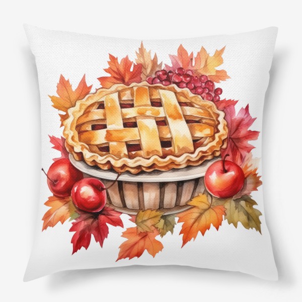 Подушка «Осенний яблочный пирог. Акварельный принт»