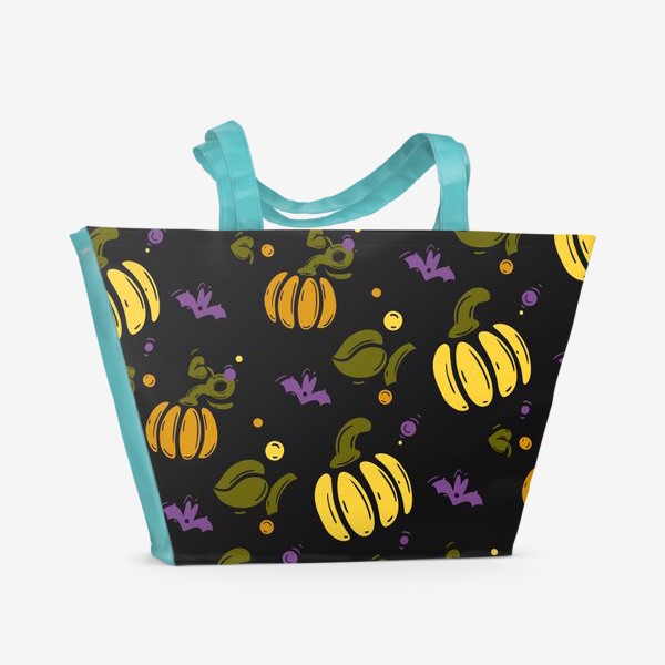 Пляжная сумка «Паттерн с тыквами и летучими мышами. Счастливого Хэллоуина»