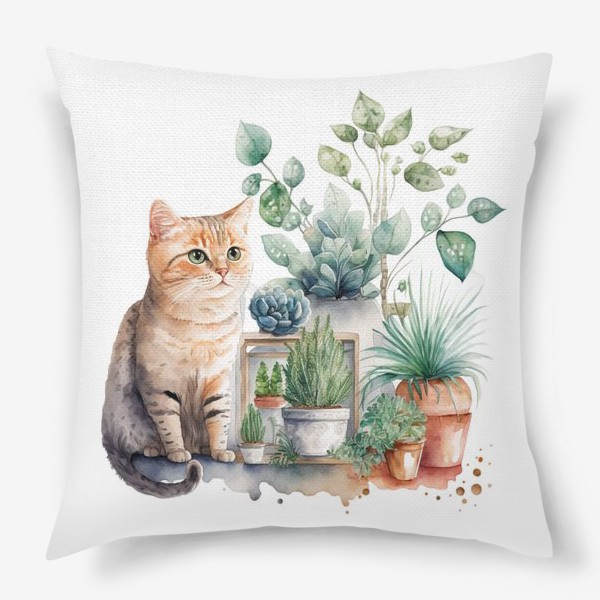 Подушка «Кот и комнатные растения»