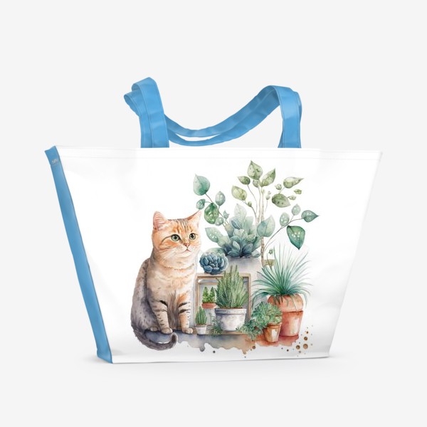 Пляжная сумка «Кот и комнатные растения»