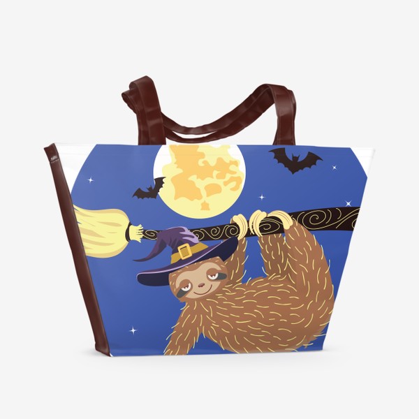 Пляжная сумка «Ленивец летит на ведьминой метле»