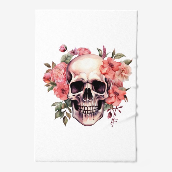 Полотенце «Акварельный цветочный череп. Принт на Хэллоуин»