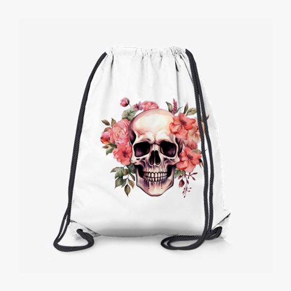 Рюкзак «Акварельный цветочный череп. Принт на Хэллоуин»