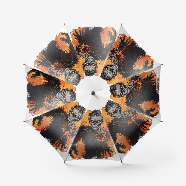 Зонт «Зловещий зомби. Арт на оранжевом фоне»