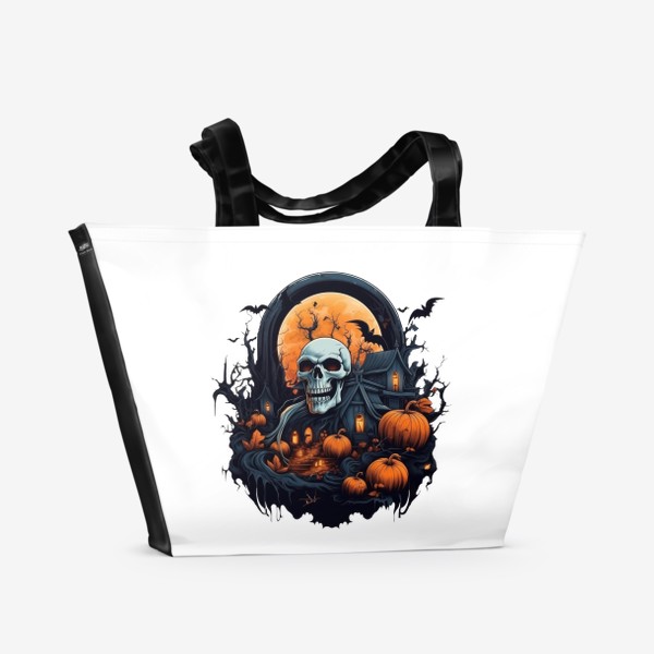 Пляжная сумка «Череп и тыквы. Арт на Хэллоуин»