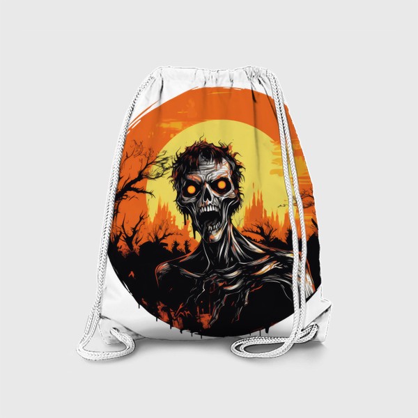 Рюкзак «Страшный зомби. Принт к Хэллоуину. Оранжевый фон»