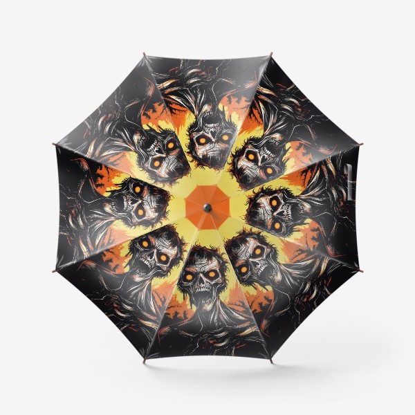 Зонт «Страшный зомби. Принт к Хэллоуину. Оранжевый фон»