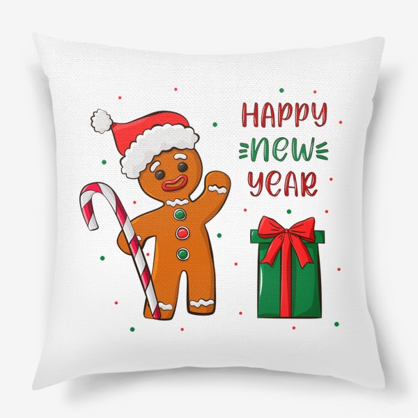 Подушка «Новогодний пряничный человечек с подарком»