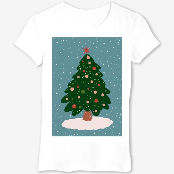 Футболка «Рождественская елка в снегу, новогодний принт в подарок на новый год»