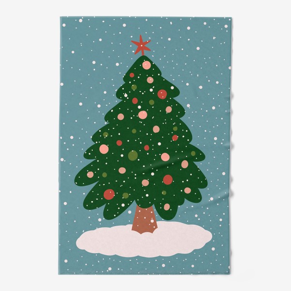 Полотенце «Рождественская елка в снегу, новогодний принт в подарок на новый год»