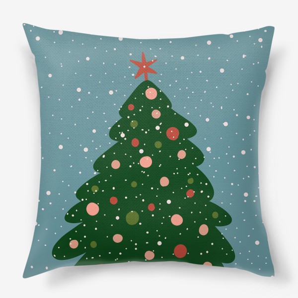 Подушка «Рождественская елка в снегу, новогодний принт в подарок на новый год»