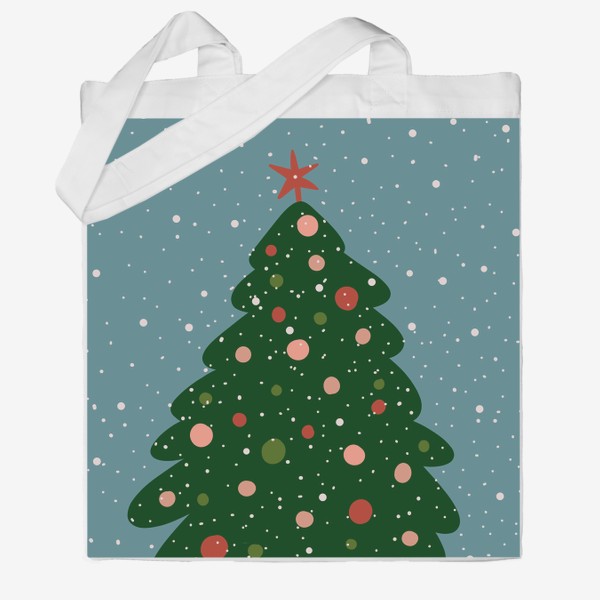 Сумка хб «Рождественская елка в снегу, новогодний принт в подарок на новый год»