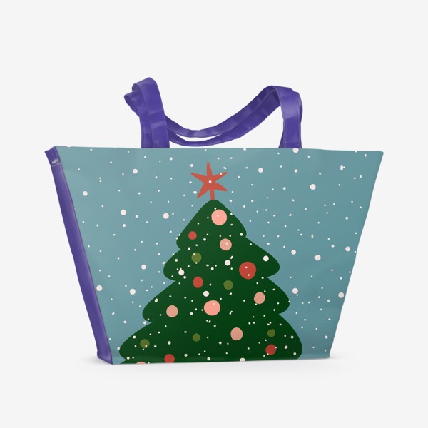 Пляжная сумка «Рождественская елка в снегу, новогодний принт в подарок на новый год»