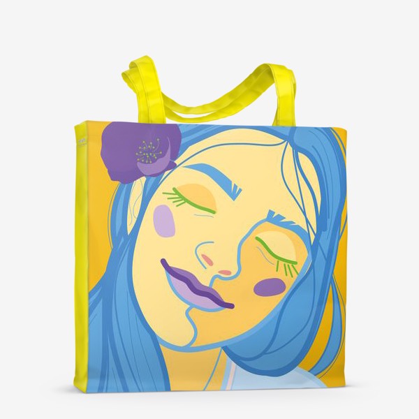 Сумка-шоппер «девушка с синими волосами на желтом фоне»