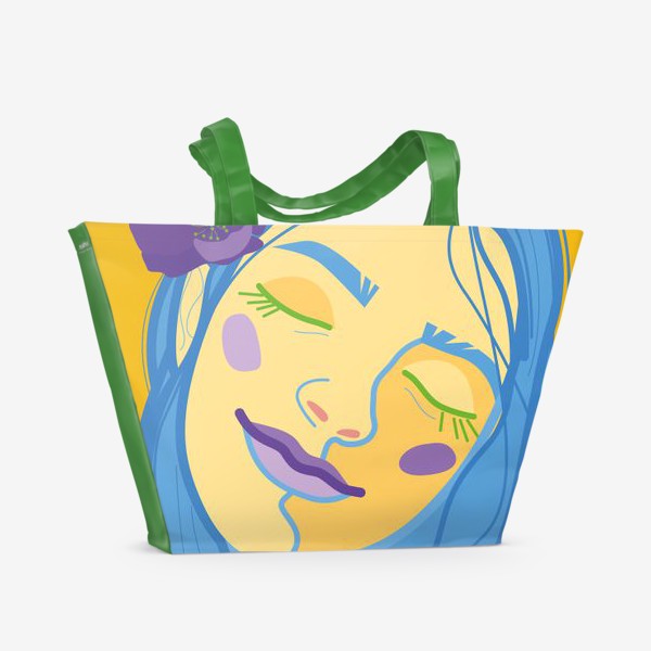 Пляжная сумка «девушка с синими волосами на желтом фоне»