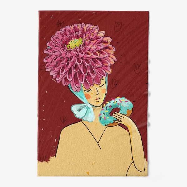 Полотенце «Девушка в шляпке с георгином с пончиком»