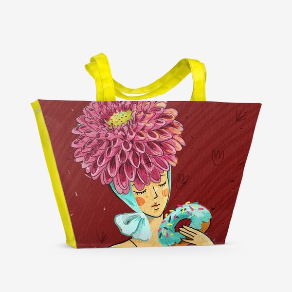 Пляжная сумка «Девушка в шляпке с георгином с пончиком»