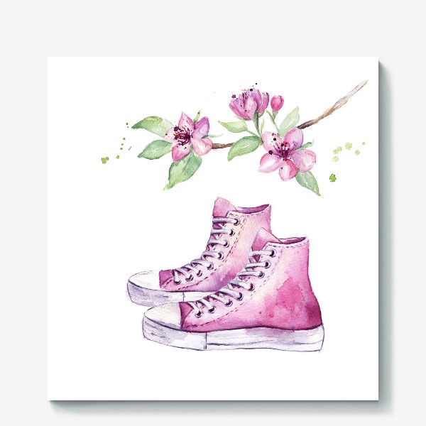 Холст «Кеды, весна, цветы. Розовое настроение»