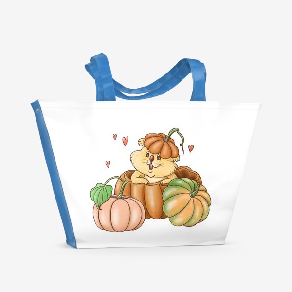 Пляжная сумка «Милый хомяк. Хомячок. Тыквы. Тыква. Урожай. Огород. Дача. Осень»