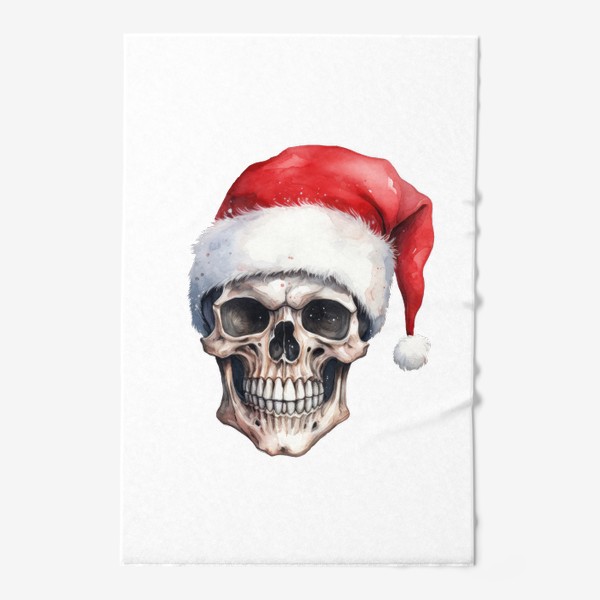 Полотенце «Новогодний принт череп в шапке Санта Клауса »