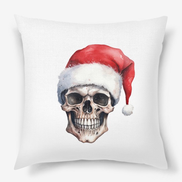 Подушка «Новогодний принт череп в шапке Санта Клауса »