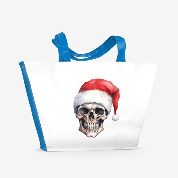 Пляжная сумка «Новогодний принт череп в шапке Санта Клауса »