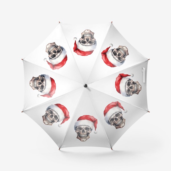 Зонт «Новогодний принт череп в шапке Санта Клауса »