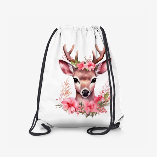 Рюкзак «Цветочный детский принт с милым оленем»