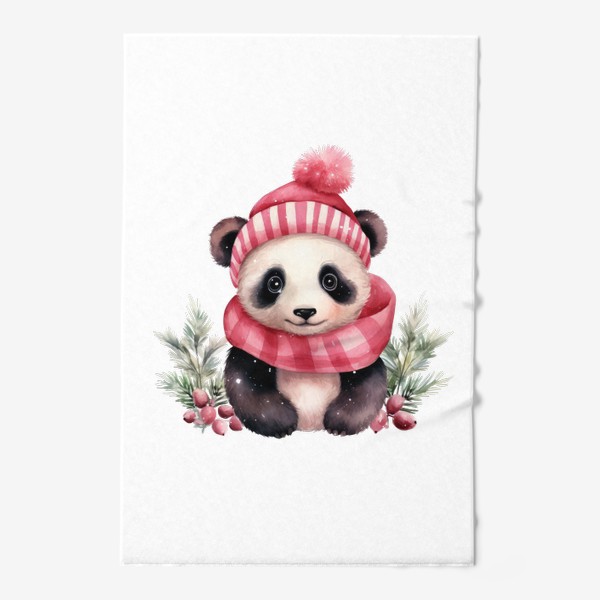 Полотенце «Новогодний акварельный принт панды в шапке Санта Клауса »