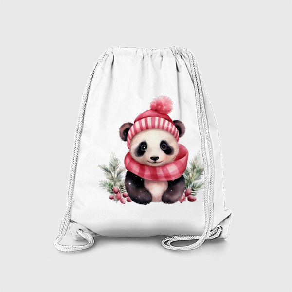 Рюкзак «Новогодний акварельный принт панды в шапке Санта Клауса »