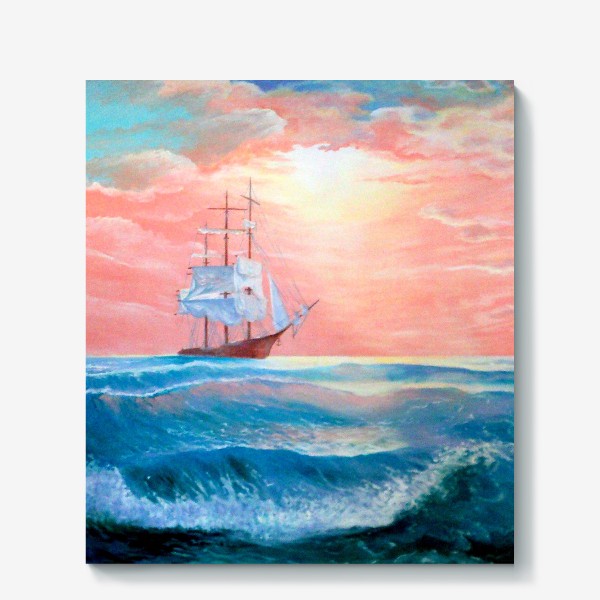 Холст «Море, корабль, волны»