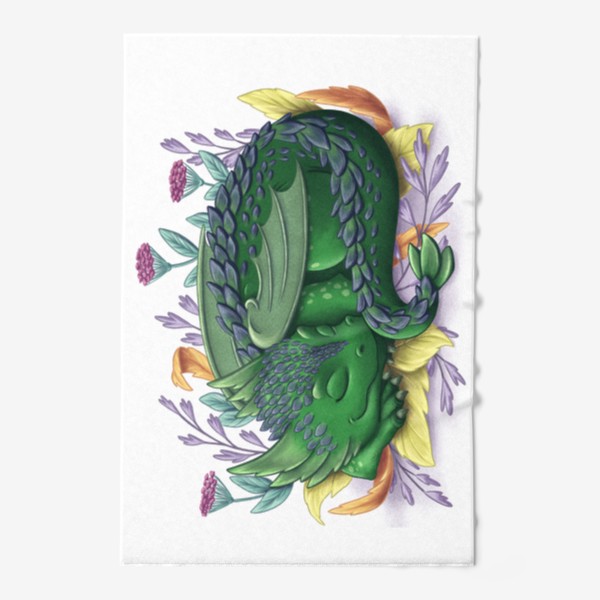 Полотенце «Зеленый дракон спит в листьях»