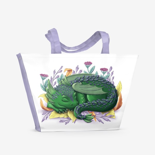 Пляжная сумка «Зеленый дракон спит в листьях»