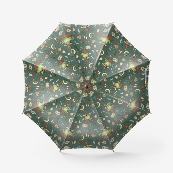 Зонт «Лесная магия (лягушка, мухоморы)»