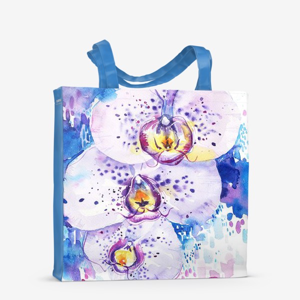 Сумка-шоппер «Белые орхидеи на синем фоне»