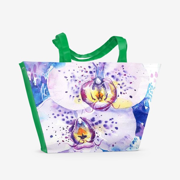 Пляжная сумка «Белые орхидеи на синем фоне»