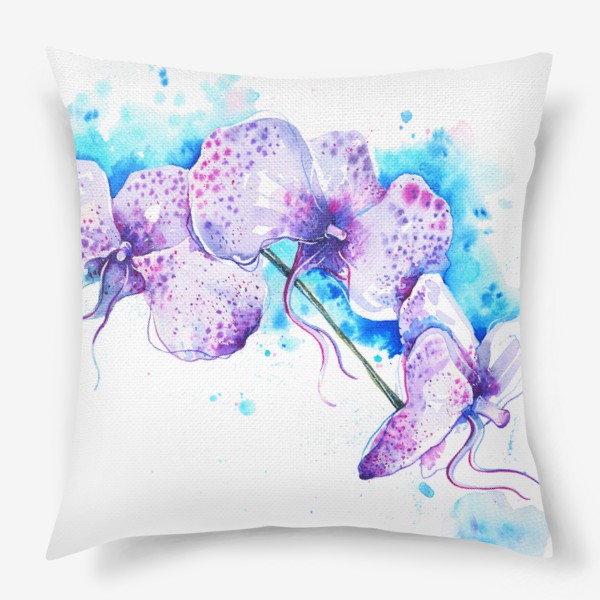 Подушка «Белые орхидеи на голубом фоне»