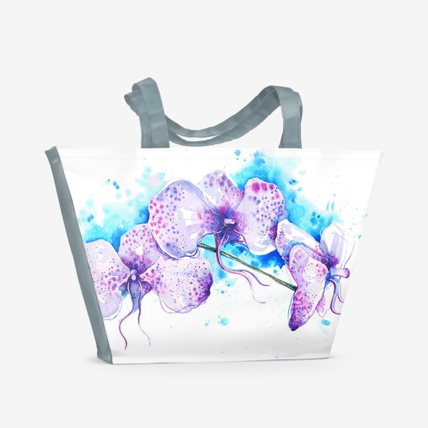 Пляжная сумка «Белые орхидеи на голубом фоне»
