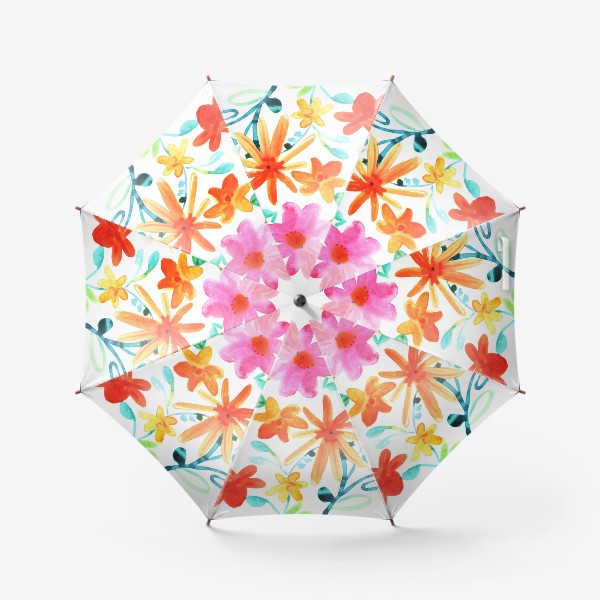 Зонт «Акварель цветы, яркие луговые цветы акварельная живопись, живописные цветы скетчинг,поляна ярких разноцветных цветов»