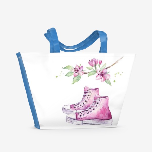Пляжная сумка «Кеды, весна, цветы. Розовое настроение»