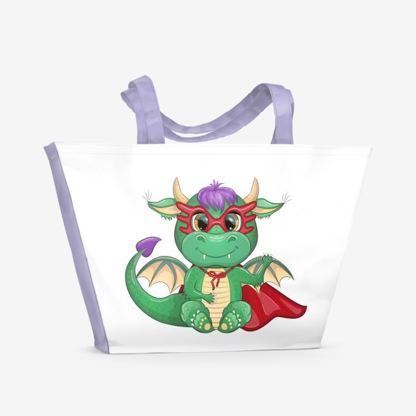 Пляжная сумка «Зеленый Дракон супер-герой. Символ 2024 Нового года »