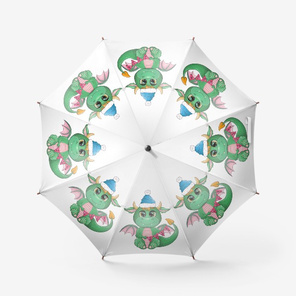 Зонт « Символ 2024 Нового года зеленый Дракон с надписью 2024»